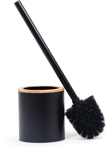 GREELUE Klobürste Holz, Toilettenbürste in Edelstahl, WC Bürsten & Halter, Badezimmer Set, Bürstengarnitur, Klobürstenhalter, Klobesen (Schwarz)
