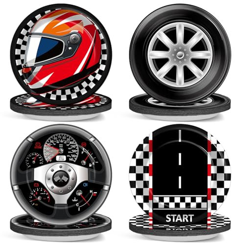 Justforjoyful 48Pcs Race Car Party Plates Racing Car Party Supplies Black Checkered Flag Dessert Plates 7in Racing Party Dinnerware Tableware Set for Kid Boy Birthday Baby Shower Home Party Decoration