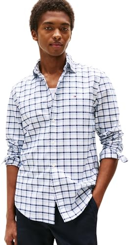 Tommy Jeans Camisa Hombre Heritage Oxford Easy Check Regular Fit, Multicolor (Breezy Blue/Check), M