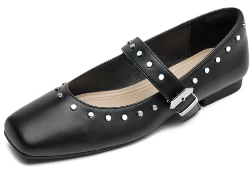 Women Mary Jane Shoes, Studded Flats, Slip On Ankle Strap Dress Flat Shoes