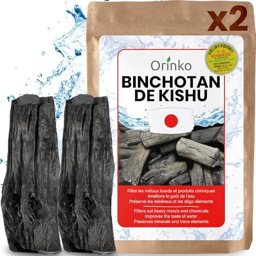 ORINKO® Binchotan Bio Charbon Actif Eau x2 – Filtration Naturelle Puissante Jusqu'à 5L/Bâton – Chêne Japonais Authentique (Kishu, Wakayama) – Idéal pour Carafe, Fontaine, ou Gourde - Taille L