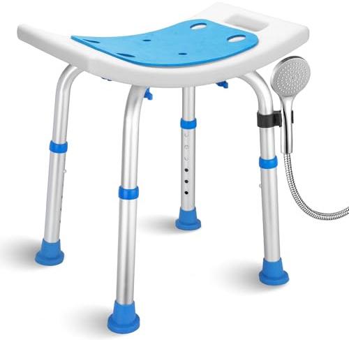 pxsulliao Bath Seat Bathroom Bathtub Shower Chair Stool for Adults, Seniors and Disabled, Elderly Tub Transfer Bench for Inside Shower (Blue, Round Foot Mats)