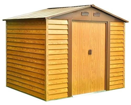 Abri de Jardin Métal Imitation Bois 4.03 m² | Acier Galvanisé | Dimensions intérieures 180 x 224 x 177 cm | 2 Portes Coulissantes | Style Naturel | Plancher Non Inclus | Ravigarden