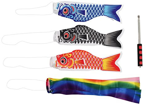 Supvox 1satz Karpfenflaggen Set Mit Fransen Und Stange Traditionelle Japanische Dekoration Für Restaurant Und Garten Kreative Hängedeko Für Und Außenbereiche