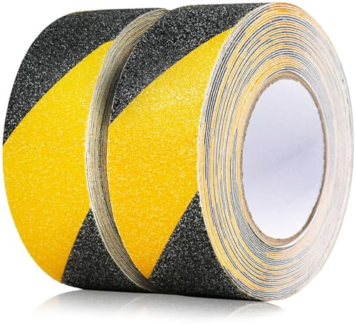 CHUANGSEED 2 Rollen Antirutsch Klebeband Antirutsch Streifen Schwarz-Gelb Anti-Rutsch-Klebeband 5cm x 10m High Grip Warnband, Super Traktion,für Indoor und Outdoor,Gelb & Schwarz