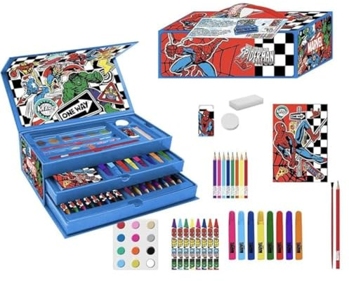 Avengers färgglada brevpapper set – skolkit för barn med markörer, färgpennor och Marvel-tillbehör för att rita, måla och stimulera barns kreativitet, Avengers portfölj, 26.0x10.0x13.0 cm, Licensierad