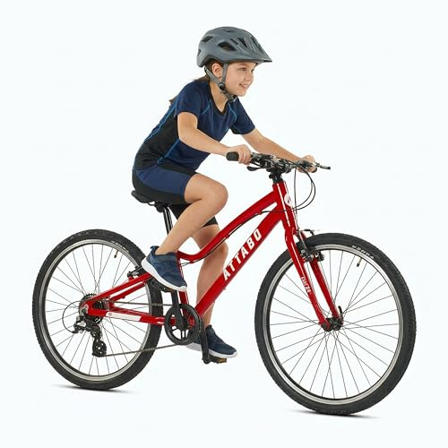 ATTABO Leichtes Kinderfahrrad 10 kg – Fahrrad für Kinder – Aluminium 6061 – 24 Zoll Rot – für Schulweg und Ausflüge 7 bis 11 Jahre