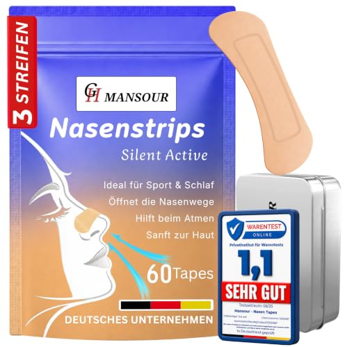 60x Premium Medizinische Latexfreie Nasenpflaster Hautfarbe Nasenstrips gegen Schnarchen besser Atmen bei einer verstopften Nase Nasal Strips Extra stark für Sport und besseren Schlaf