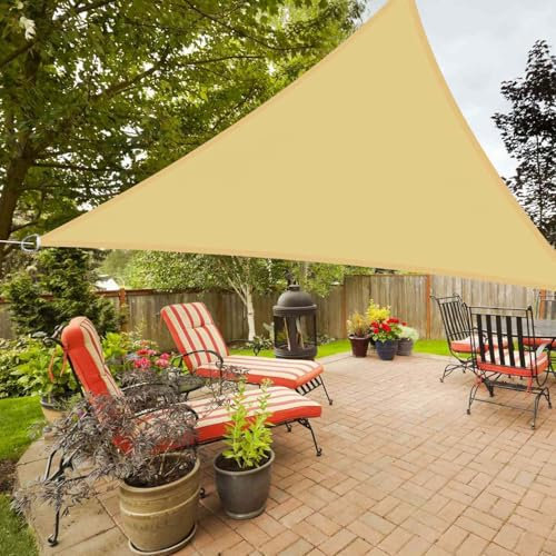 SRHIMEOS Tende a Vela Parasole Protezione Solare 90% UV 4x4x5.7m, Vela Ombreggiante Triangolare Impermeabile, Telo Resistente in Tessuto Oxford per Giardino, Terrazza, Patio
