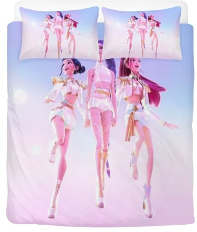 Huntrix Mira Children's Bed Linen 135 x 200 cm Microfibre Duvet Cover Bedroom Decoration Rumi Bedding Sets Pillowcase Set of 3 Daughter Gifts (Mira)