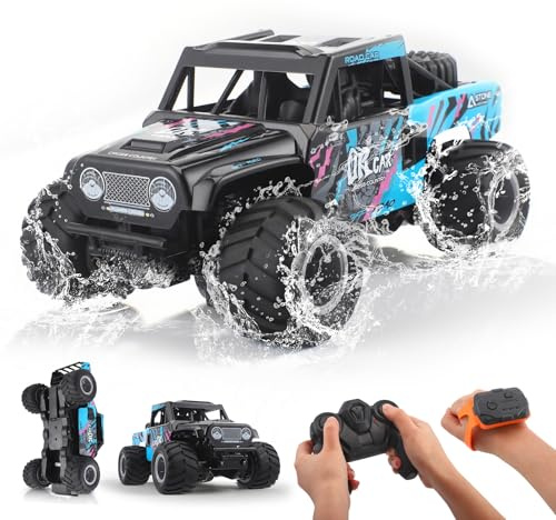 Strixorn Macchina Telecomandata, 4WD Impermeabile Fuoristrada Auto Radiocomandata, Rotazione a 360°Auto Radiocomandata con Sensore di Gesto, 2 Batterie, Giochi Esterno Regalo, per Bambini e Adulti