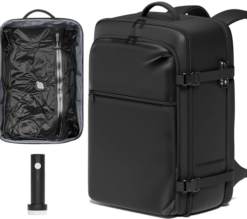 SUOCO Travel Vacuum Backpack with Portable Electric Pump, 45L Carry On Compression Seal Travel Backpack with Vacuum System, Traveling Packing Luggage Suitcase, Black