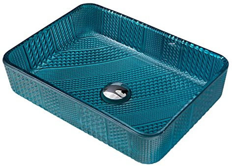 HPTHLY Lavabo De Sobremesa Azul, Lavabo Artístico De Vidrio Templado, Lavabo Rectangular De Sobremesa, Lavabo De Sobremesa con Grifo Y Desagüe, Lavabo, Lavabo Y Grifo,Sink