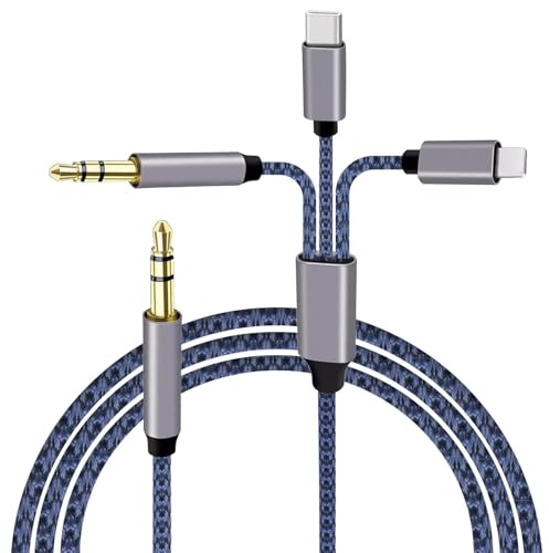 Aux Cable for Phone in Car, 3 in 1 Aux to USB C to 3.5mm Jack Audio Cord | Braided, 3.5mm to 3.5mm Jack Audio Aux Adapter, Auxiliary Cord, for Headphone, Speaker, Compatible with Samsung/Huawei