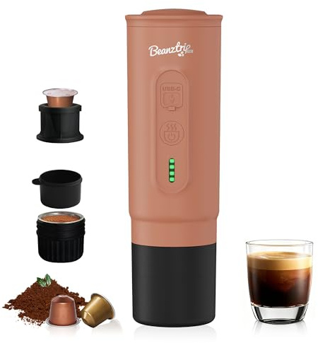 BeanzTrip H02 PRO Cafetera portátil con batería, 2 en 1, autocalentamiento, máquina de café espresso compatible con cápsulas NS y café molido, 20 bares USB-C recargable para viajes, autocaravana y