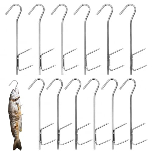 Räucherhaken 12 Stück Edelstahl Doppelhaken Profi H-Form 21cm Räucherhaken Zum Räuchern von Fisch, Forelle, Lachs, Fleisch, Wurst, 21cm