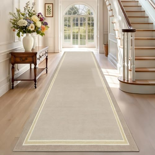 Küchenteppich für vor dem Waschbecken 60 x 300 cm Beige Teppich Läufer Flur Waschbar Rutschfest Küchenläufer Anti Rutsch Teppiche Flurteppich Langer Teppichläufer für Küche, Korridor, Eingang
