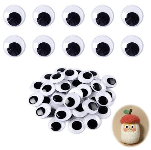 100 pièces 30mm Yeux Mobiles Autocollants，Grands Geux Mobiles Adhésifs en Plastique Ronds Noir Blanc Wiggle Eyes Adhésifs Wiggle Rondes Noir en Plastique pour Accessoires DIY Scrapbooking Arts