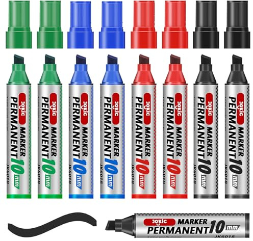 FIHODONE 9 Permanent Marker Wasserfest, Permanentmarker Schwarz Rot Blau Grün, Keil-spitze 3mm-11mm, Schnell-trocknend, für Acrylic, Glas, Holz, Metall, Glas