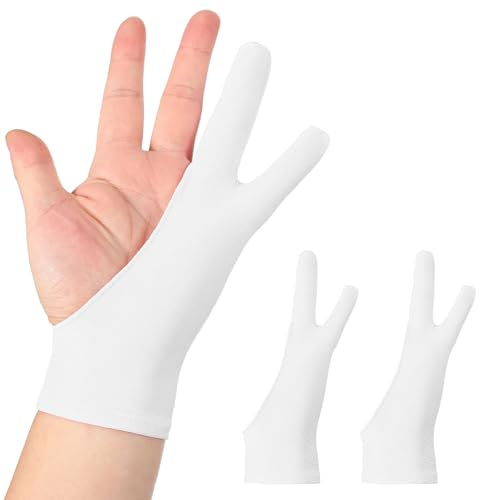 sourcing map 2pcs Artist Drawing Glove, Breathable Graphics Painting Glove with Two Fingers for Right Hand and Left Hand Graphic Digital Tablet Paper Sketching (Size S), White