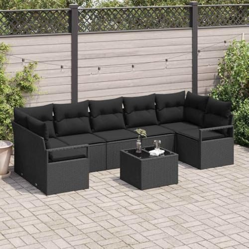 Frdhee Lounge Set Eckbankgruppe,Garten-Sofa-Set mit Kissen 8 pcs Schwarz 55 x 55 x 37 cm,Loungesofa für Wohnzimmer Balkon Wohnungen