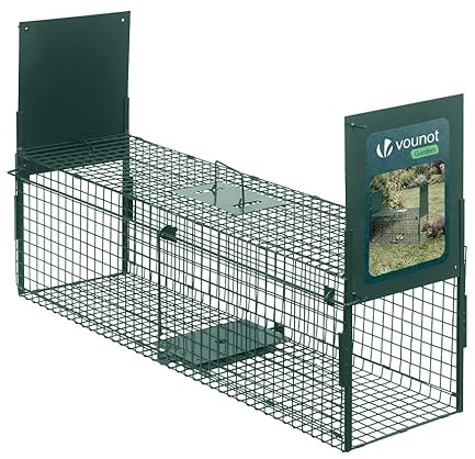 VOUNOT® Marderfalle Lebendfalle 100x29x40cm, Doppeltür Tierfalle mit Griff, Humane Fangkäfig für Marder Ratten Kaninchen Katzen und Fuchs, robust und wetterfest, für innen & außen, Grün
