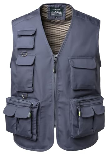 KTWOLEN Gilet de Pêche Homme Multi Poches Photographe Gilet de Chasse Reporter Veste d'été Sans Manche Travail