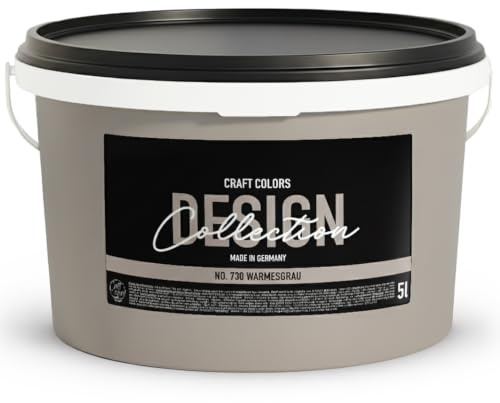 Craft Colors® hochwertige Wandfarbe edelmatt, Kreidefarbe made in Germany, DESIGN Collection No. 730 warmes grau (2,5L)