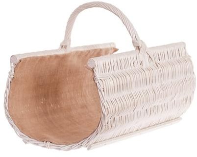 vollwe idener Cheminée Panier, BEIGER Panier à bûches en osier, panier en osier pour bois de cheminée, panier à bûches avec jute Housse
