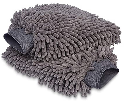 Amazon Basics Deluxe Microfiber Car Wash Drying Mitts, 2 Pack, Grey, 30 cm L x 20 cm W
