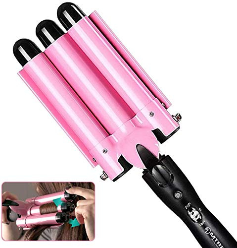 Youning Lockenstab 3 Fässer Welleisen konstante Temperatur Turmalin Keramik Curling Iron Schnelle Erwärmung Lockenwickler Aufheizbar Haar Styling Werkzeug für Salons, Dating, Geschenke (22MM, Rosa)