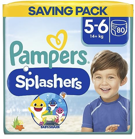 Pampers Splashers Baby Shark Edition Size 5, 80 Count, 14kg+, Disposable Swim Nappy Pants, for Secure Protection in The Water