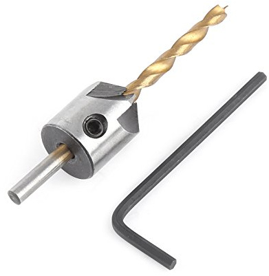 Countersink Drill Bit Set, Akozon Wood Countersink Drill Bit Steel Countersink Drill Bit Carpentry Woodworking Boring Tool Round Shank With L-Wrench Hex Key(Single 4mm + small wrench)