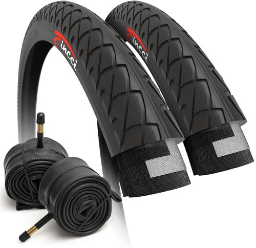 Fincci Set Paar Fahrradreifen 26 x 2,125 Zoll 54-559 Fahrradmantel Faltbar Slick Reifen mit Autoventil Schlauche Cityräder Rennrad Mountainbike MTB Hybrid Fahrrad Mantel mit 26x2.125 Reifen (2er Pack)