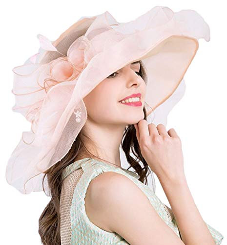 BINGMAX Damen Elegante Blumen Sommer Hut Breite Krempe Sonnenhüte Kirche Hochzeit Vintage Party
