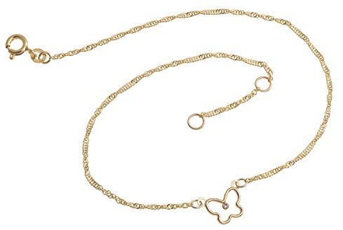 Silberketten Store Fußkette Singapur 4924 mit Schmetterling 1,4mm Durchmesser 333 Gelbgold Länge wählbar von 23-30cm