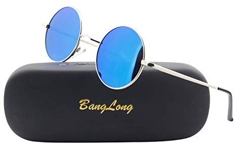 BangLong Runde sonnenbrille Herren Damen, Runde Polarisiert Sonnenbrille Retro Vintage Sunglasses Mirrored Lenses