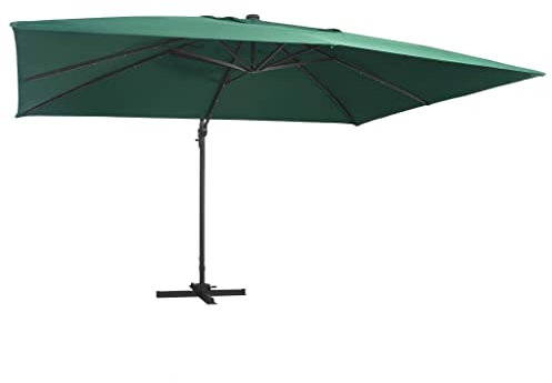 vidaXL Ampelschirm mit LED-Leuchten Aluminium-Mast Kurbelsystem Sonnenschirm Marktschirm Gartenschirm Terrassenschirm Schirm 400x300cm Grün