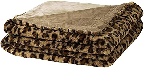 DianShaoA Fuskpäls sängfilt i leopardtryck, vändbar mjuk fluffig fleecefilt maskintvättbar lätt kaki 130 x 160 cm