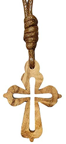 AMPALS,Collier Marron avec Croix Bois Olivier Authentique fait main à Jérusalem,Protection voiture,Cadeau Noël,Boite Kraft Cordon Jute,Bien-Etre,Maison,Fête Chrétienne,Anniversaire,Baptême, Communion