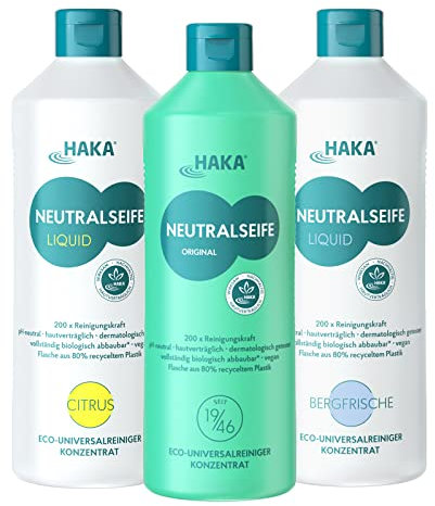 HAKA Neutralseife 3er-Set, Allzweckreiniger, 3x 1L, Universalreiniger für den Haushalt und Auto, pH-neutrales Reinigungsmittel, Konzentrat, Frischeduft