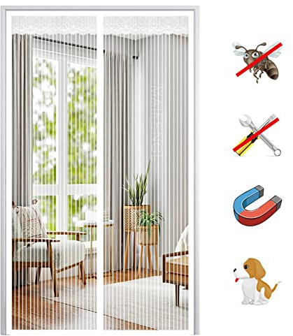 Magnetic Fly Screen Door, Anti Mosquito Magnetic Screen Mesh Curtain, Insect Protection Mesh Curtain with Powerful Magnets Fits Door-White-B|| 85x205cm(33x80inch)