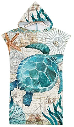 Rowjoy Asciugamano Poncho Bambino, Asciugamano Microfibra con Vita Marina, Asciugamano da Spiaggia, Accappatoio ad Asciugatura Rapida per Ragazzi e Ragazze(H3-75 x 65 cm)