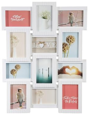Wackadoo Bilderrahmen collage weiß für 12 Fotos, bilderrahmen für mehrere Bilder, Collage Bilderrahmen zum Aufhängen im Hoch- & Querformat