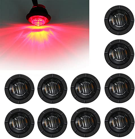 FXC 10x 3/4 Round LED Clearence Light Front Rear Side Marker Indicators Light for Truck Car Bus Trailer Van Caravan Boat, Taillight Brake Stop Lamp Redsmoked