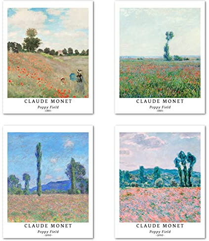 Berkin Arts Stampe da Parete Paesaggio Senza Cornice, Set di 4 Poster, Carta artistici di alta qualità Taglia: 20x25 cm, Abbinati Murale Estetiche Artistico per Cucina Claude Monet Paintings