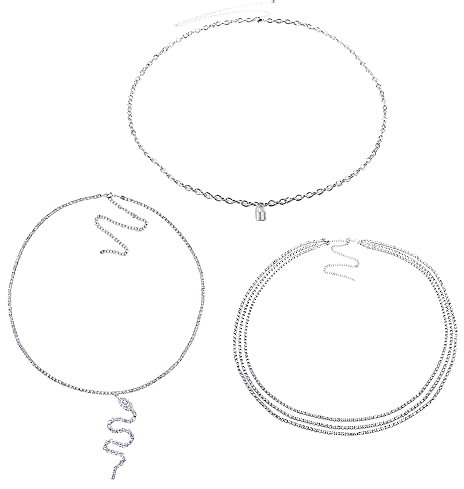 Bauchkette, RosyFate Bauchkette Hüftkette 3 Stück, Taillenkette Damen Silber, Bauchkette, Bikinikette, kettengürtel,taillenkette strass, Körperketten für Frauen und Mädchen (DZ)