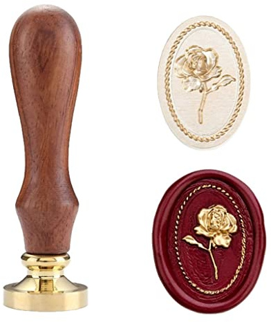 ORILL Elegantes 3D-Reliefstempel-Set, 3 cm, Big Bee Siegelstempel und ovales Rosenwachs-Siegel-Set, für Hochzeitseinladungen (3D Rose Relief Kupferkopf mit Griff)