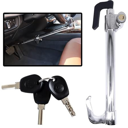 HISports Auto Lenkradschloss Bremspedal Kupplungsschloss Versenkbarer Haken Wegfahrsperre Auto Bremsschloss mit 3 Schlüsseln Diebstahlsicherung Für Van Auto SUV LKW LKW Schwere Auto Auto Sicherheit