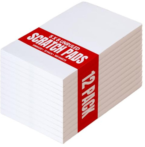 1InTheOffice Notizblöcke, Notizblöcke, unliniert, Weiß, 12 x 20 cm, 100 Blatt, 12 Stück